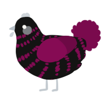 A black and wine chicken with a bar pattern