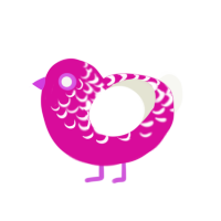 Berry, a fuchsia and white chicken with a half-lace pattern