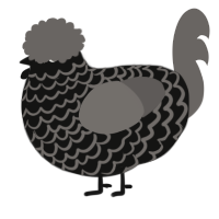 A black and grey chicken with a lace pattern