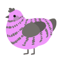 A lavender and grey chicken with a bar pattern