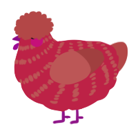 A crimson and red chicken with a bar pattern