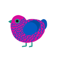 Friedcesca, a fuchsia and ultramarine chicken with a lace pattern