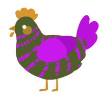 A olive and amethyst chicken with a bar pattern