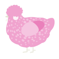 A pink chicken with a speckle pattern