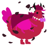 A crimson and fuchsia chicken with a half-bar pattern