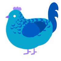 A cerulean and ultramarine chicken with a half-lace pattern