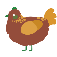 A russet and orange chicken with a neck-speckle pattern