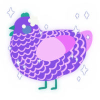 A blurple and lavender chicken with a lace pattern