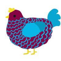 A maroon and cerulean chicken with a lace pattern