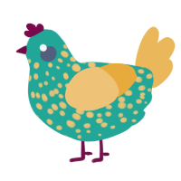 A turquoise and honey chicken with a speckle pattern