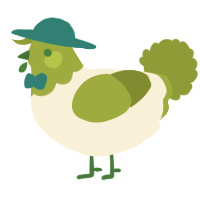 A cream and chartreuse chicken with a head pattern