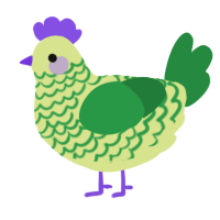 A lemon and viridian chicken with a lace pattern