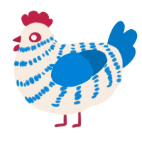 A cream and sapphire chicken with a bar pattern