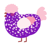 A violet and rose chicken with a speckle pattern
