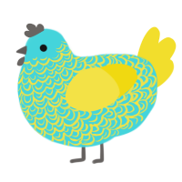 A aqua and yellow chicken with a double-lace pattern