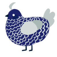A navy and silver chicken with a lace pattern