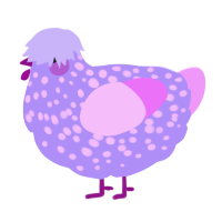 A lilac and lavender chicken with a speckle pattern
