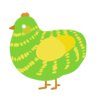 A grass and yellow chicken with a bar pattern