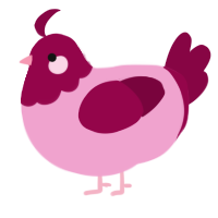A pink and maroon chicken with a head pattern