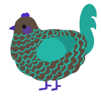 A bark and turquoise chicken with a lace pattern