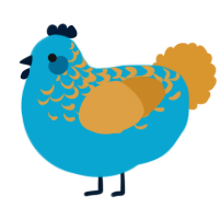 A cerulean and orange chicken with a half-lace pattern