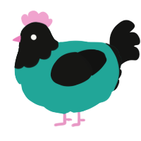 A turquoise and black chicken with a head pattern