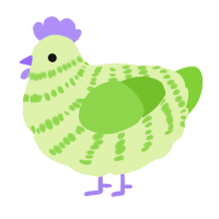 A apple and grass chicken with a bar pattern