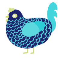 A navy and aqua chicken with a lace pattern