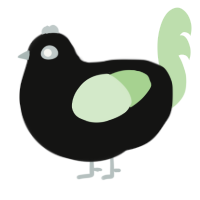 A black and gluppy chicken