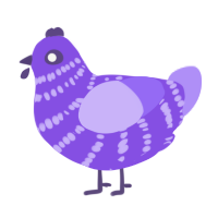 A blurple and lilac chicken with a bar pattern
