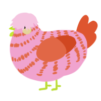 A pink and vermilion chicken with a bar pattern