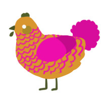 A orange and fuchsia chicken with a lace pattern