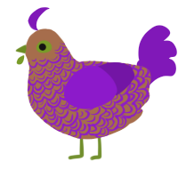 A brown and violet chicken with a double-lace pattern