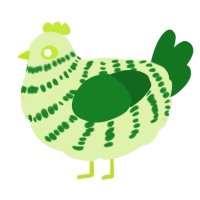 A apple and leaf chicken with a bar pattern