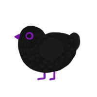 A black and sable chicken with a speckle pattern