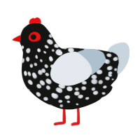 A black and mist chicken with a speckle pattern