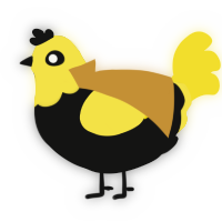 A black and yellow chicken with a head pattern