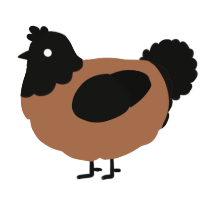 A brown and black chicken with a head pattern