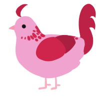A pink and crimson chicken with a neck-speckle pattern