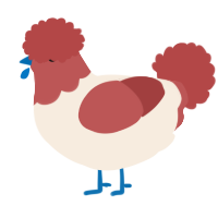 A cream and red chicken with a head pattern