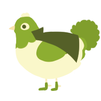 A cream and chartreuse chicken with a head pattern