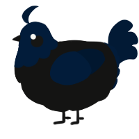 A black and tumblr chicken with a head pattern