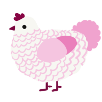 A white and pink chicken with a lace pattern
