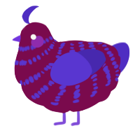 A wine and indigo chicken with a bar pattern