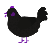 A sable and black chicken with a speckle pattern