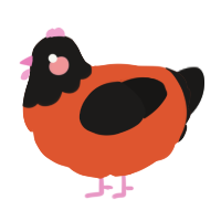 A vermilion and sable chicken with a head pattern
