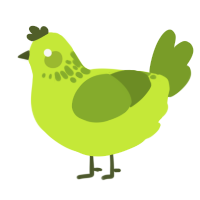 A lime and chartreuse chicken with a neck-speckle pattern