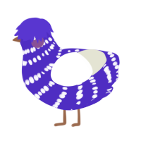 A indigo and white chicken with a bar pattern