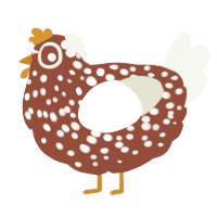 A russet and white chicken with a speckle pattern