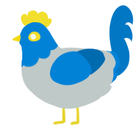 A silver and sapphire chicken with a head pattern